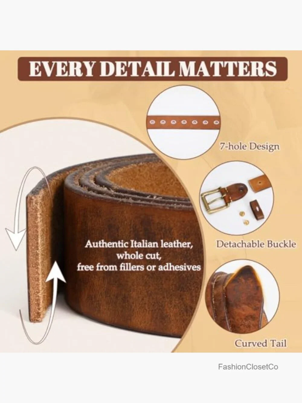 Womens 100% Italian Full Grain Leather Belt with Vintage Metal Buckle